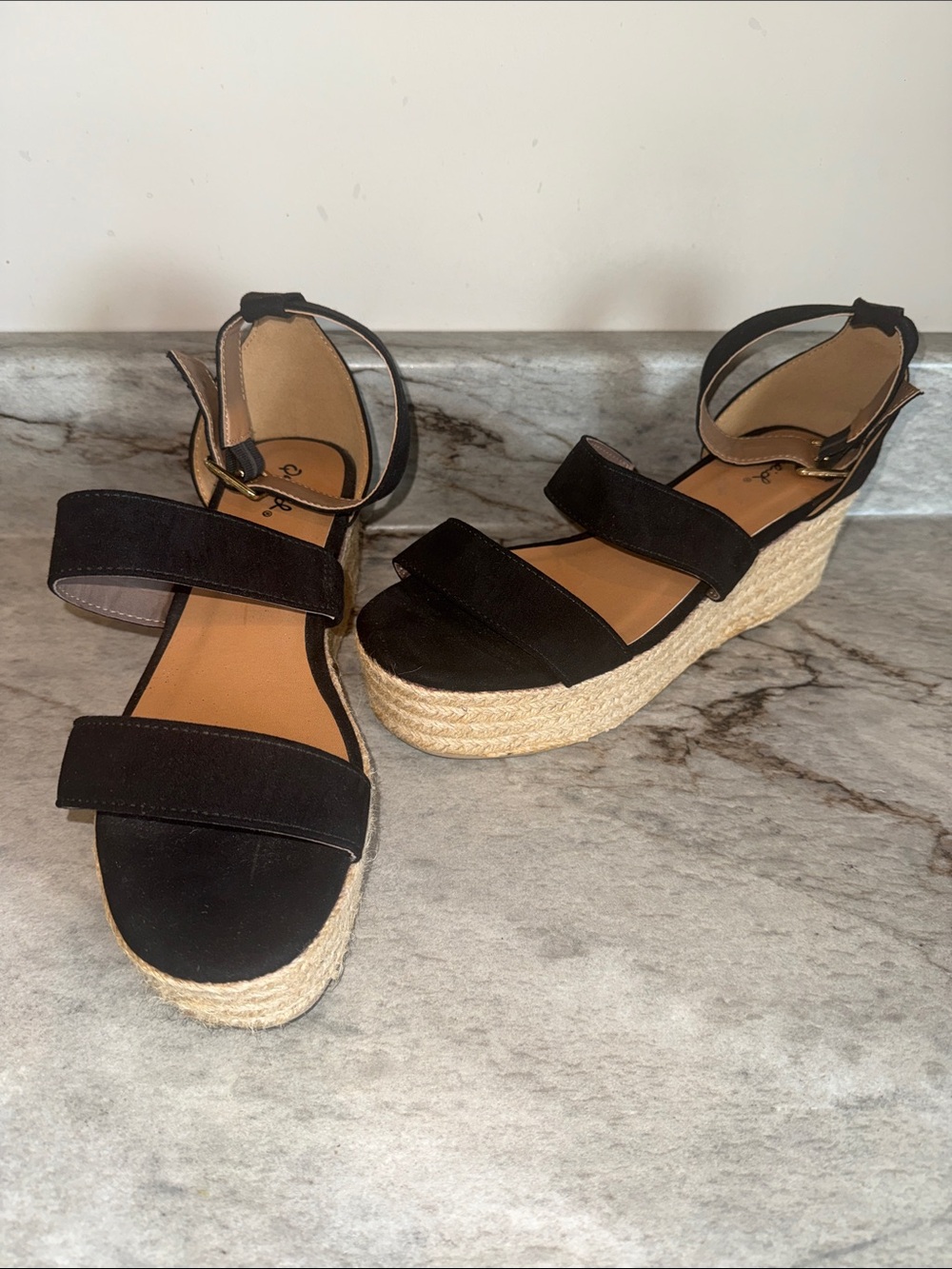 Qupid Black Platform Espadrille Sandals with Ankle Strap